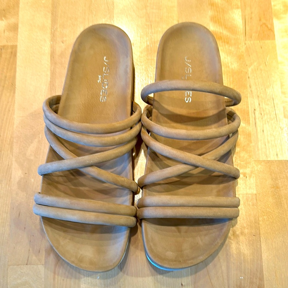 J/SLIDES NYC, 8 1/2 Sand Nubuck, slides.  Brand new, in box.